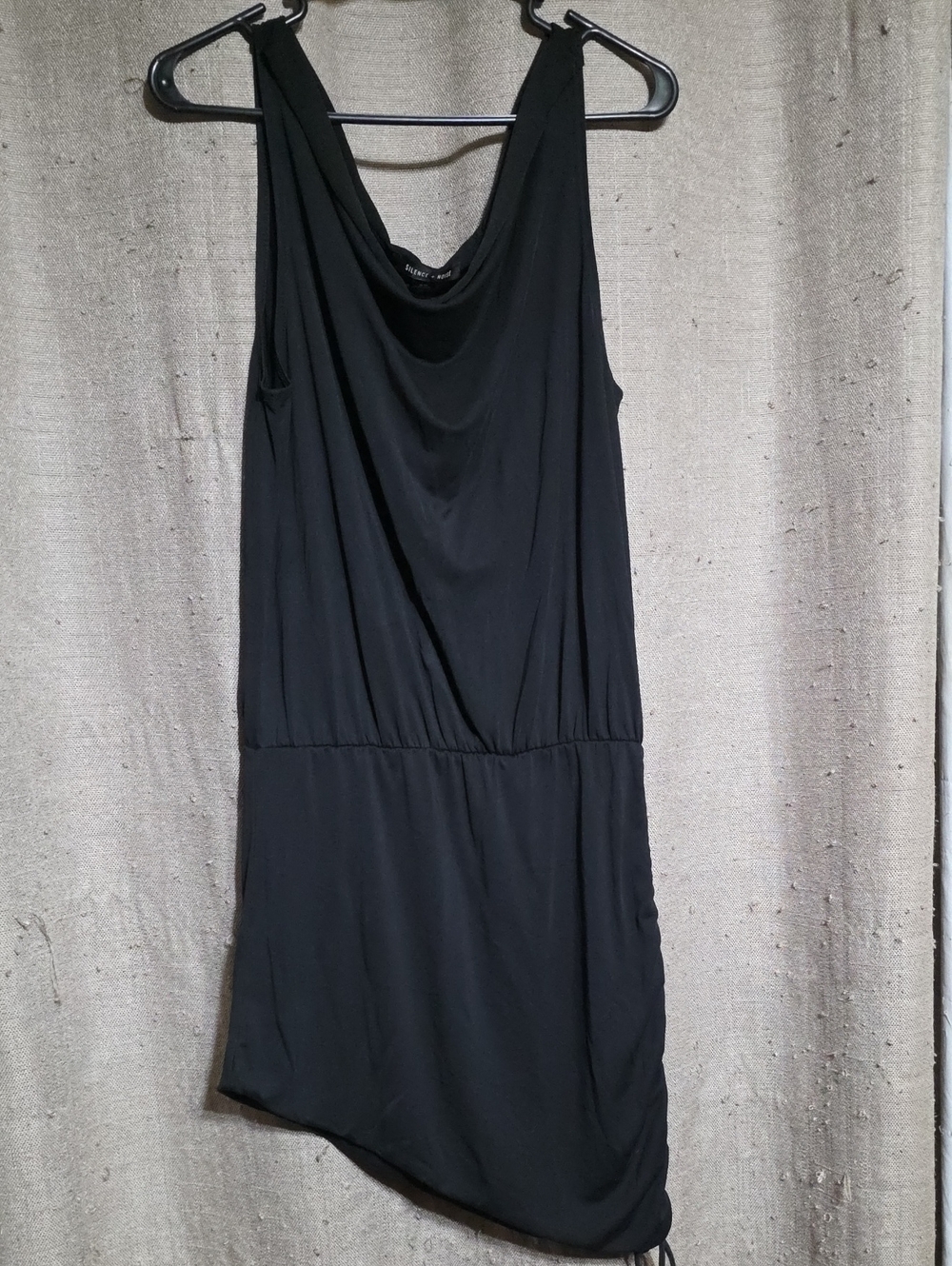 silence + noise SZ XL Asymmetrical Black Sleeveless Drape neck Bodycon Dress